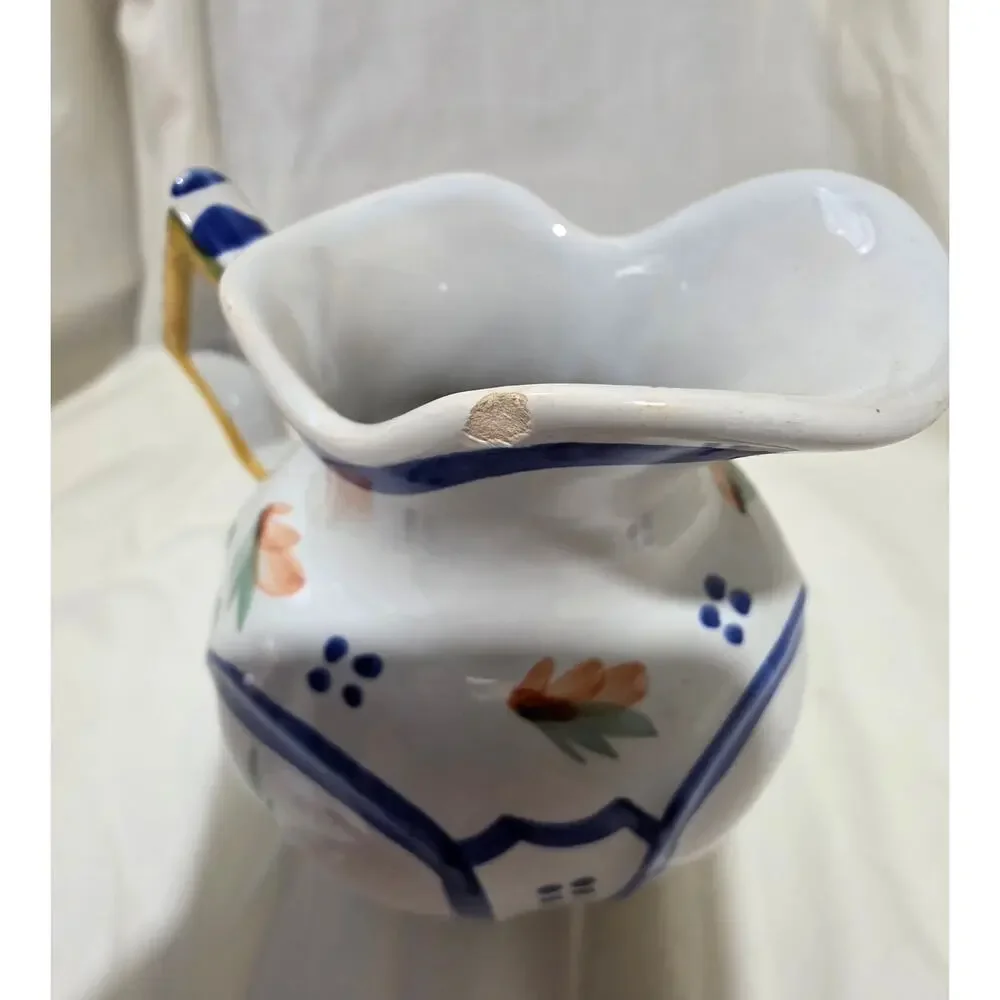 Vintage Hand Painted Quimper France Faience Cream Pitcher #222 Breton Woman flor